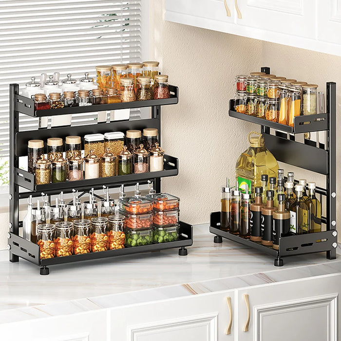 3-Tier Carbon Steel Kitchen Storage Rack for Spices & Utensils