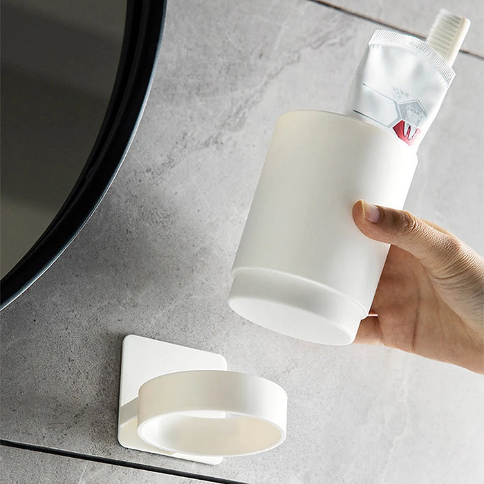 Drill-Free Wall-Mounted Toothbrush & Toothpaste Holder with Removable Cup