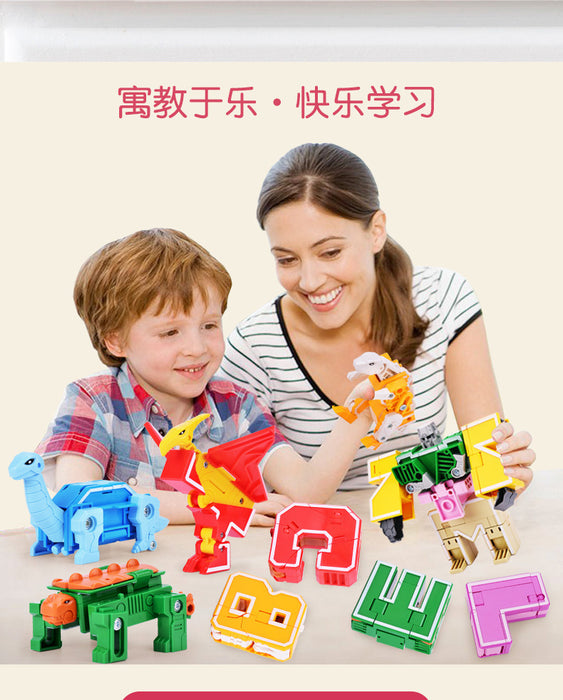 GUDI 26-piece A–Z Transforming Alphabet Robot & Dinosaur Building Block Toys