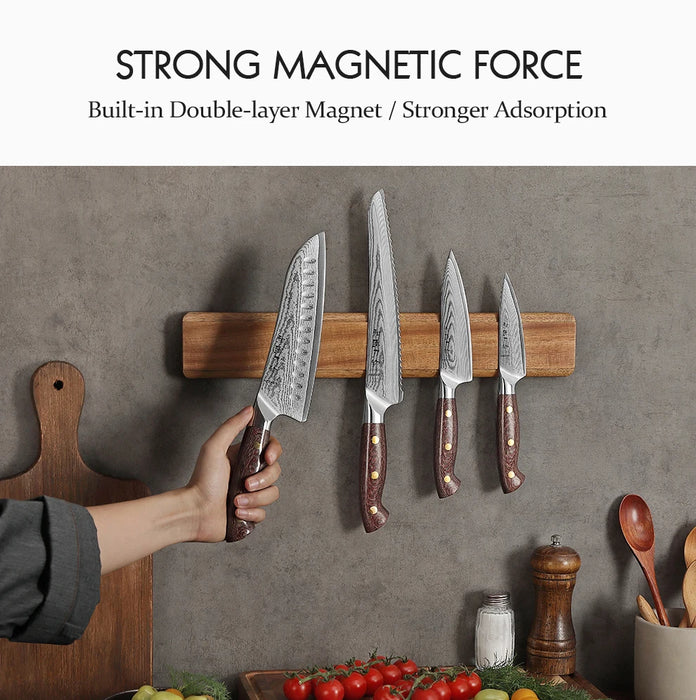 Magnetic Knife Holder 400mm — Acacia Wood Kitchen Rack (Holder Only)