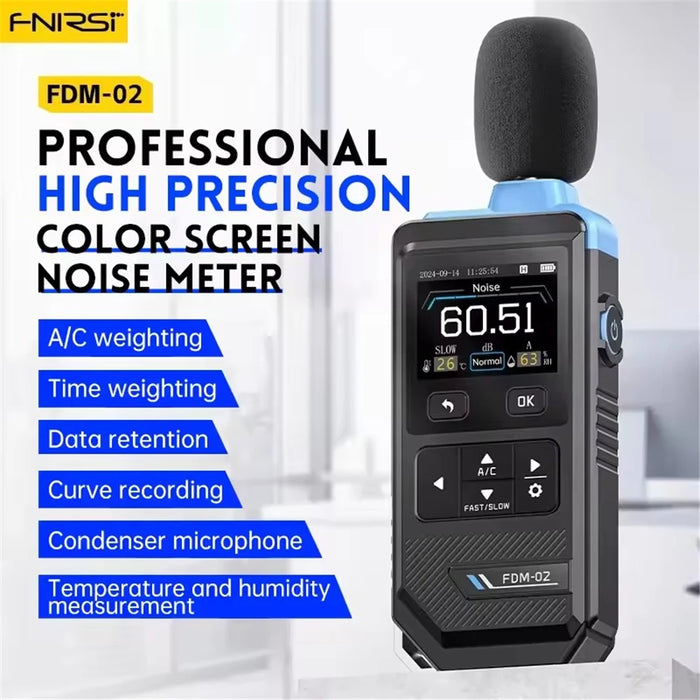 FDM-02 Digital Noise Meter — 30–130 dB A/C-weighted Handheld Decibel Meter