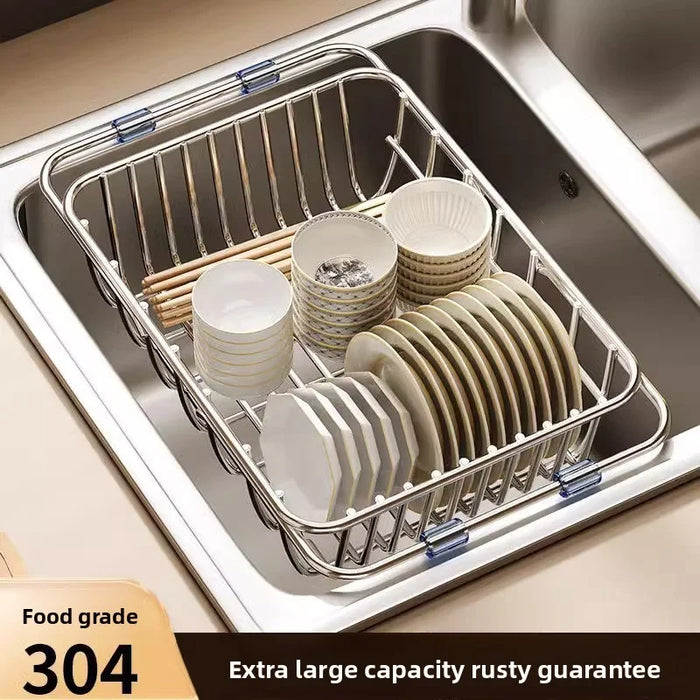 Telescopic Stainless Steel Sink Drainer Basket – Dish Rack Organiser