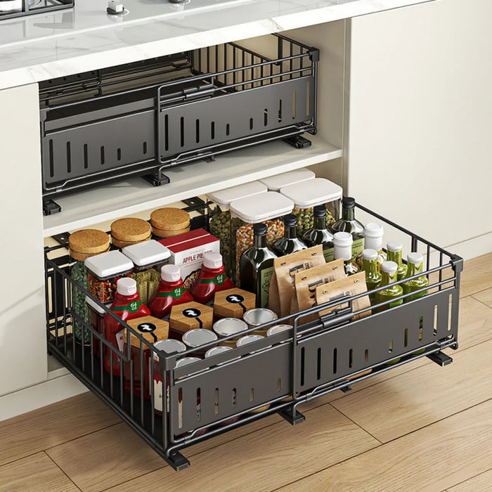Expandable Pull-Out Cabinet Organiser — Slide-Out Drawer Storage Shelf for Kitchen