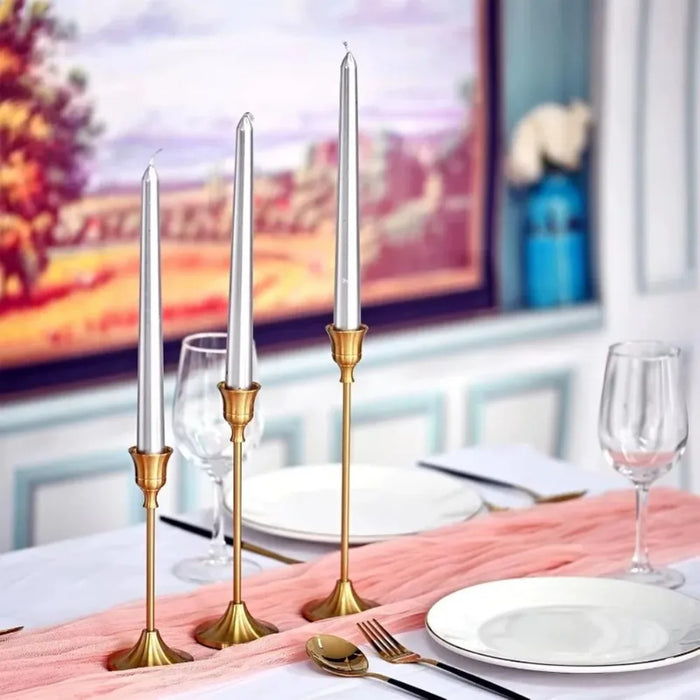 Vintage Elegant Tabletop Candle Holders – Metal & Aluminium, Single or 3‑Piece Sets