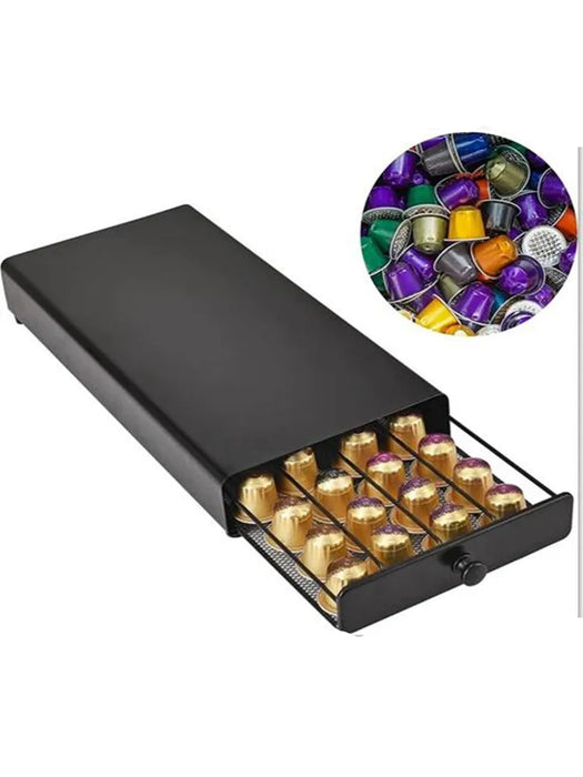 40-Capsule Nespresso Pod Drawer Organiser – Metal Coffee Capsule Rack, Black