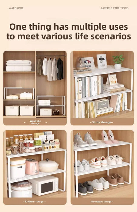 Adjustable Wardrobe Layered Shelves — Retractable Storage Rack for Closet, Cabinet and Shoe Organisation