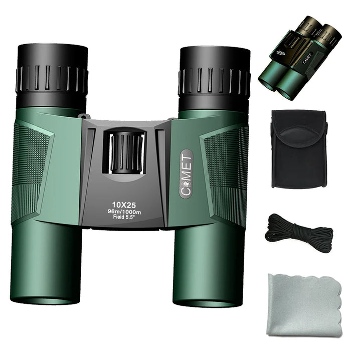 10x25 Compact Folding Binoculars — Lightweight Pocket Travel Binoculars for Adults & Kids