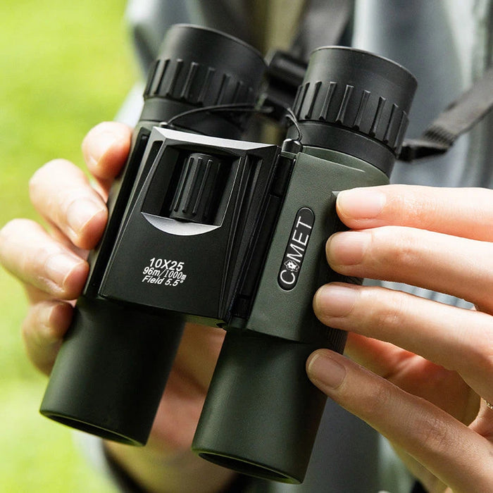 10x25 Compact Folding Binoculars — Lightweight Pocket Travel Binoculars for Adults & Kids