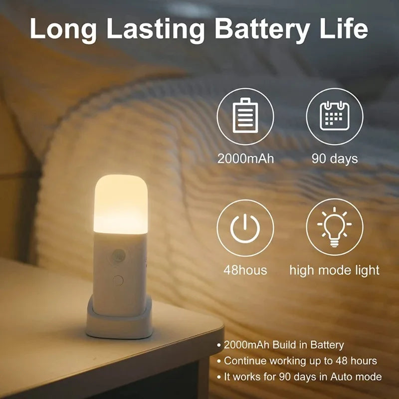 LED bewegingssensor nachtlamp USB oplaadbaar - dimbaar, draagbaar, geactiveerde nachtlamp voor kinderkamer, slaapkamer, gang - ideale verlichtingsoplossing voor de veiligheid en het comfort van kinderen