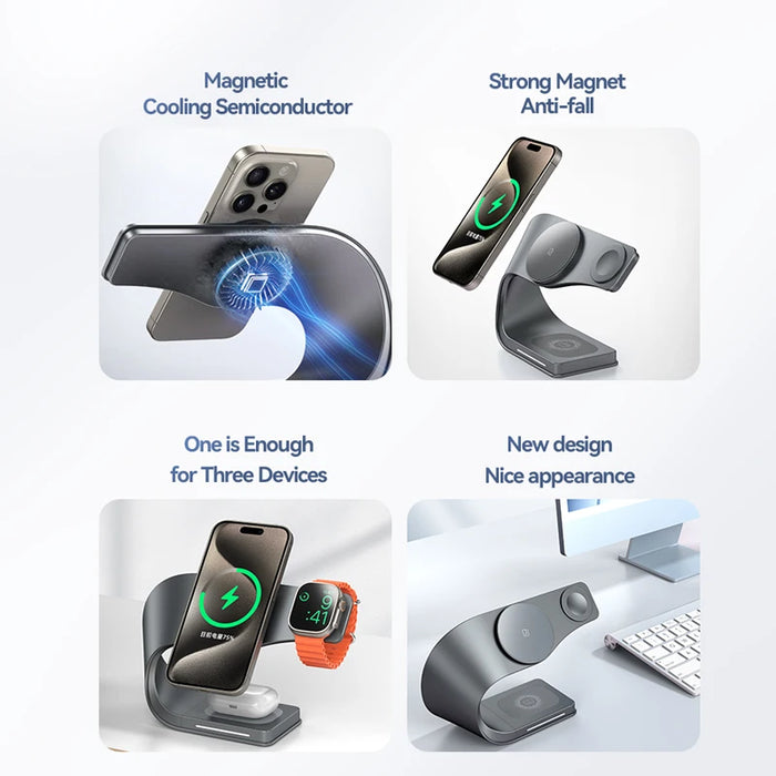 4-in-1 Magnetic 15W Metal Wireless Charging Station – Phone, Watch & Earbuds