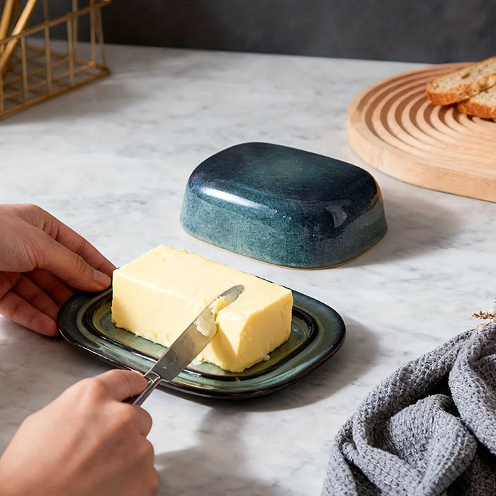 Retro Kiln-Change Porcelain Butter Dish with Lid — Countertop Butter Keeper