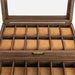 24-Slot Watch Box — Brown PU & Wood Display Case with Glass Lid
