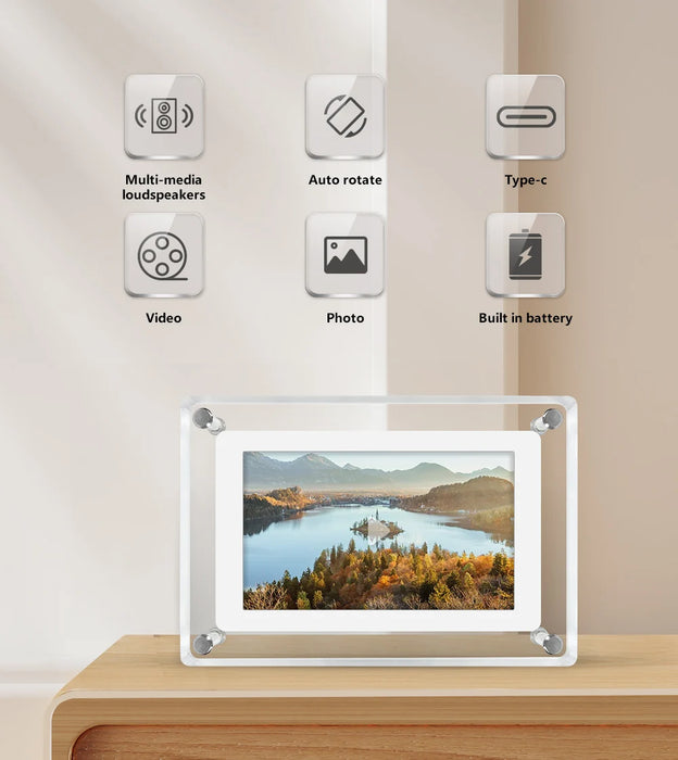 5-inch Acrylic Digital Photo Frame — 1200mAh Battery, 4GB, IPS Vertical Display