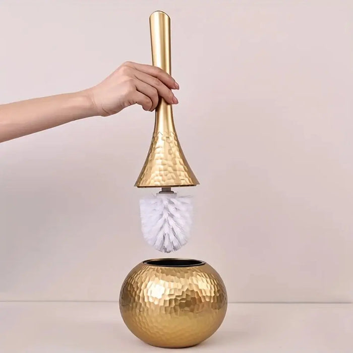Long‑Handled Toilet Brush with Base Holder — Non‑Scratch Bathroom Brush, Gold or Silver