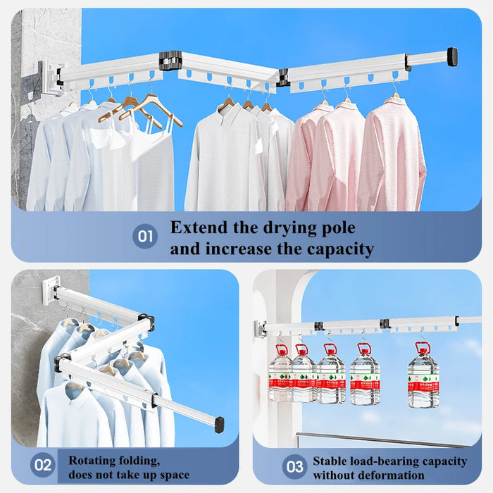 Foldaway Wall-mounted Clothes Dryer — White Aluminium Alloy, Retractable