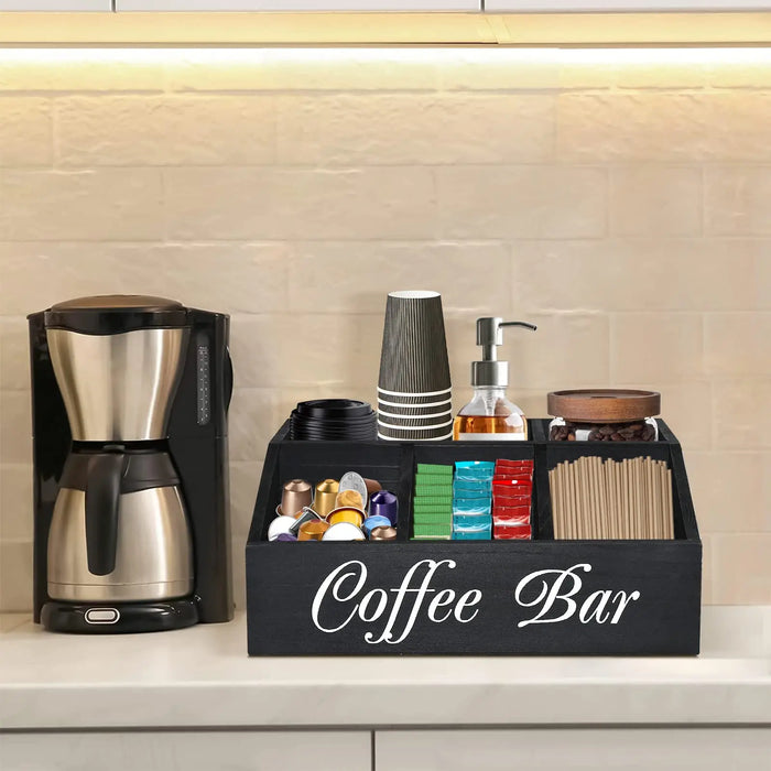 Wooden Coffee Bar Storage Basket – Rustic Farmhouse Counter Organiser