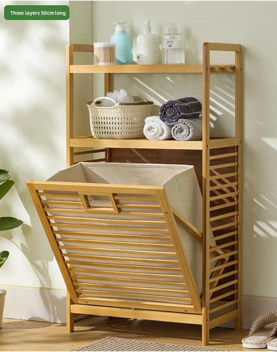 3/4-Tier Bamboo Laundry Hamper & Bathroom Rack with Pull-Out Shelves
