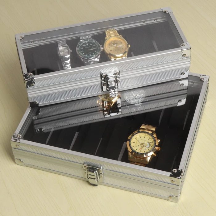 Aluminium-Frame Watch Storage Box — 6 / 12 / 24 Slot Display Case