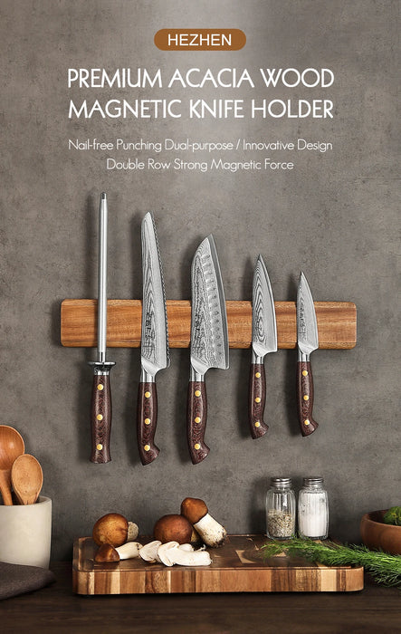 Magnetic Knife Holder 400mm — Acacia Wood Kitchen Rack (Holder Only)