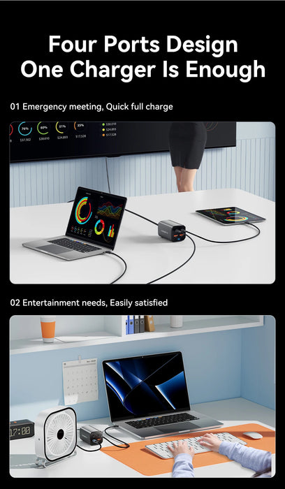 67W GaN USB‑C Desktop Charger — PD/QC Fast Charging, 2C+2A Ports for MacBook, Samsung, iPhone 15