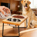 Elevated Wooden Pet Bowl Stand — 15° Tilt, Stainless Steel Double Bowls