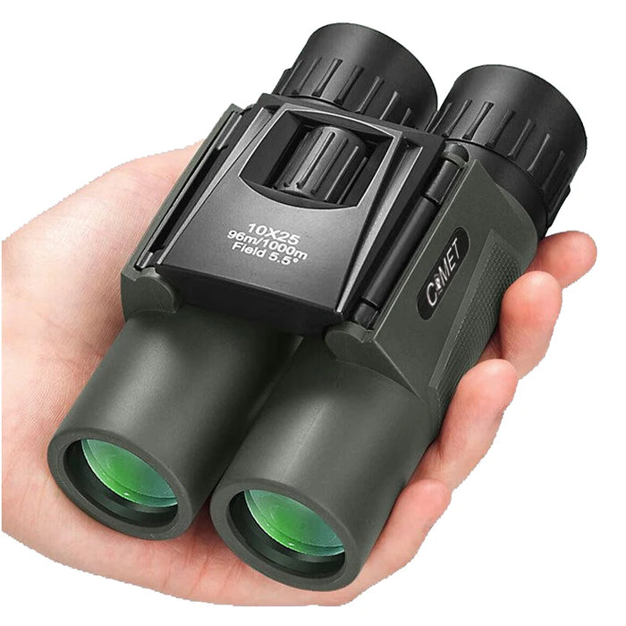 10x25 Compact Folding Binoculars — Lightweight Pocket Travel Binoculars for Adults & Kids