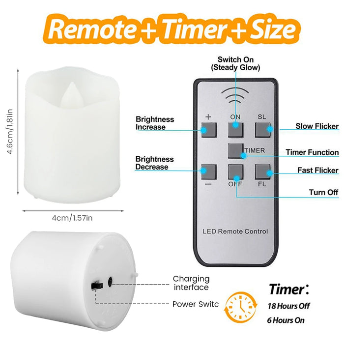 Rechargeable LED Tea Lights 6‑pack — Flameless Flicker, Remote & Timer, USB Multi‑Charge