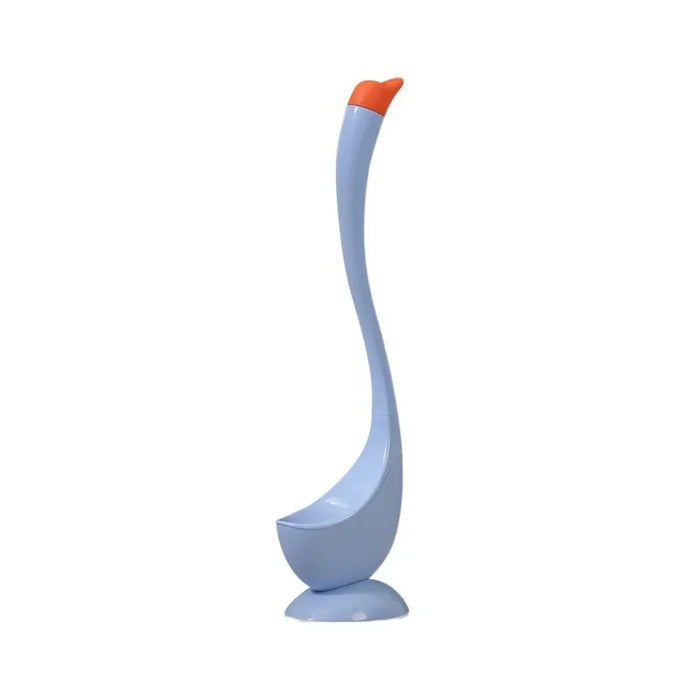Swan-shaped Long-handle Toilet Brush with Holder — Dense Bristles, ABS (White/Blue/Black)