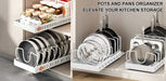 Pull-Out Pots & Pans Organiser — Sliding Lid Holder & 8-Compartment Kitchen Rack (White/Black)