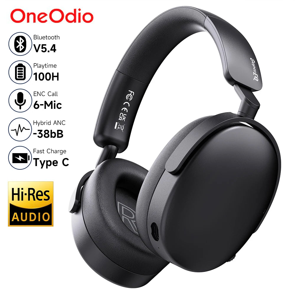 Oneodio SuperEQ A200 - Auscultadores sem fios Bluetooth 5.4 com cancelamento ativo de ruído híbrido e áudio Hi-Res - Auscultadores circum-aurais perfeitos com 6 microfones AI ENC para entusiastas acústicos
