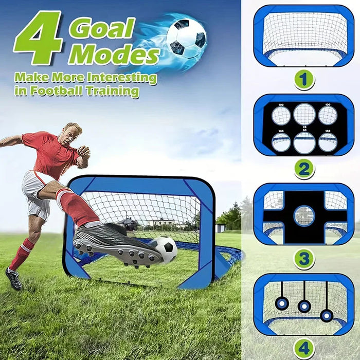 4‑Mode Pop‑Up Football Goal — Foldable Indoor/Outdoor Practice Net (Blue)