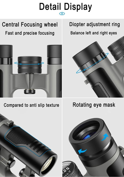 10x25 Compact Binoculars – Pocket Waterproof BAK4 Prism for Adults & Kids