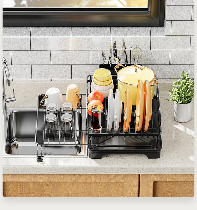 Extendable Over‑Sink Dish Drying Rack – Carbon Steel, Large Capacity