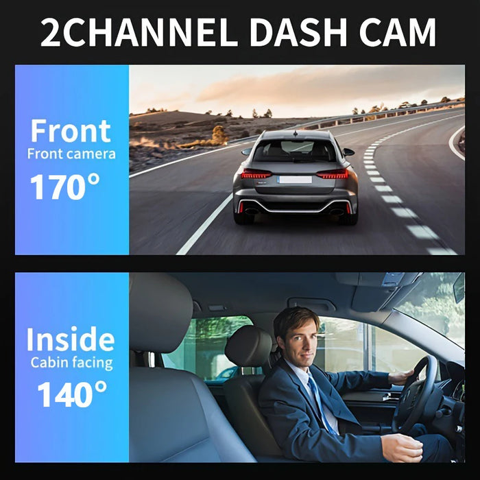 1080p Dual‑Lens Dash Cam with Wi‑Fi — Front & Cabin, Night Vision, Loop Recording