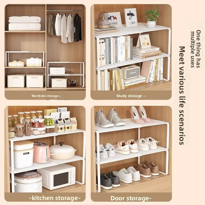 Adjustable Wardrobe Layered Shelves — Retractable Storage Rack for Closet, Cabinet and Shoe Organisation