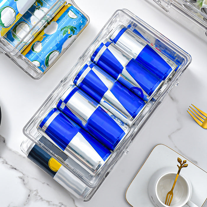 2-Tier Automatic Roll-Down Fridge Drink Dispenser — Clear Stackable Can Organiser