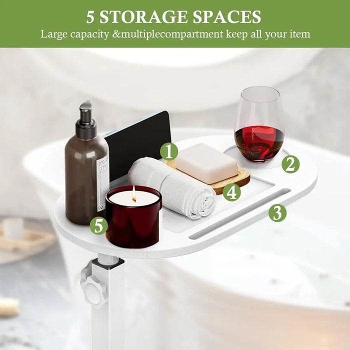 Bamboo Bathtub Side Tray – Height Adjustable Freestanding Bath Caddy
