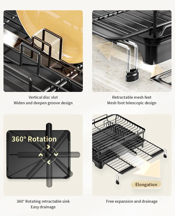 Extendable Over‑Sink Dish Drying Rack – Carbon Steel, Large Capacity