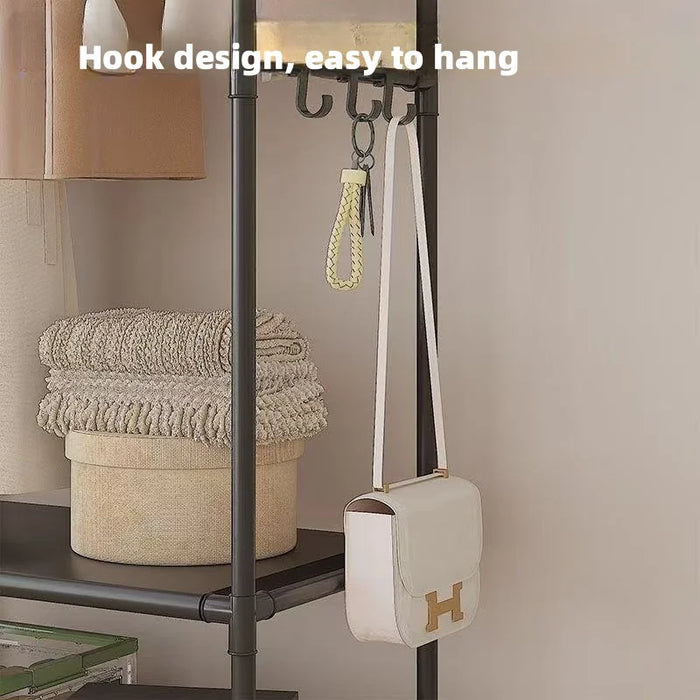 Clothing Storage Rack with Wheels, Hooks & Shelves — Freestanding Metal Organiser