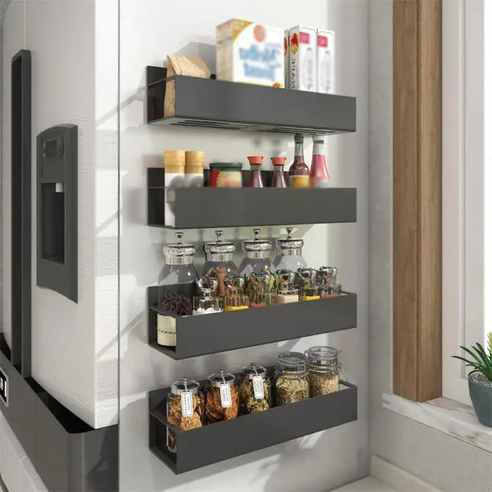 Magnetic Fridge Shelf Spice Rack – Black, Space‑Saving Kitchen Organiser
