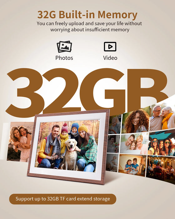 10.1-inch Wi‑Fi Digital Photo Frame — 1280×800 HD Touchscreen, 32GB, Wall‑mountable