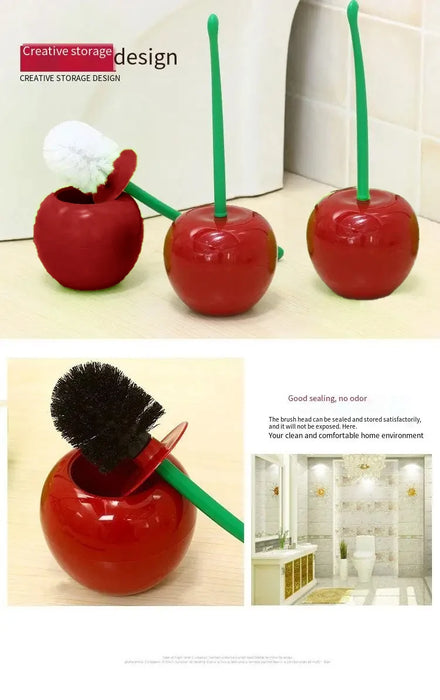 Cherry-Shaped Toilet Brush & Holder — Wine Red, Thick Head, Anti-Slip Handle