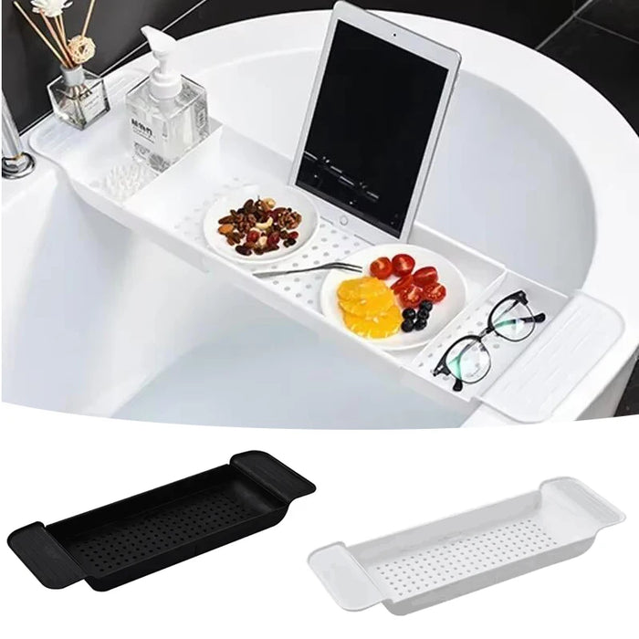 Extendable Bath Tray — Adjustable Bathtub Shelf, Towel & Book Holder (White or Black)
