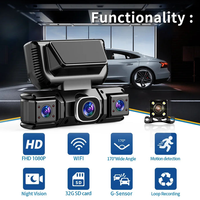 4‑Channel 1080p Wi‑Fi Dash Cam — Front, Rear, Left & Right with 24‑Hour Parking Monitor