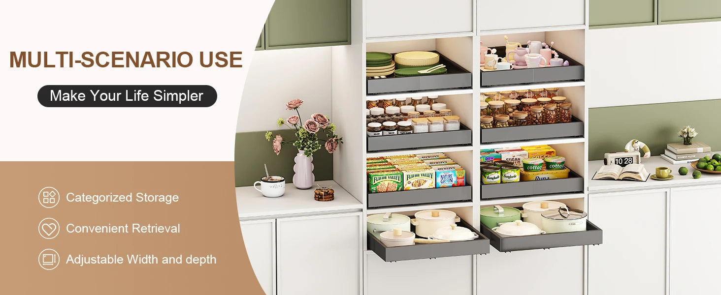 Pull-Out Cabinet Organiser (Expandable 18.5\"-23.5\") — Silent 3-Rail Slide