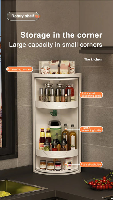 Rotating Adjustable Multi‑Tier Kitchen Corner Shelf – PP Spice & Bottle Organiser