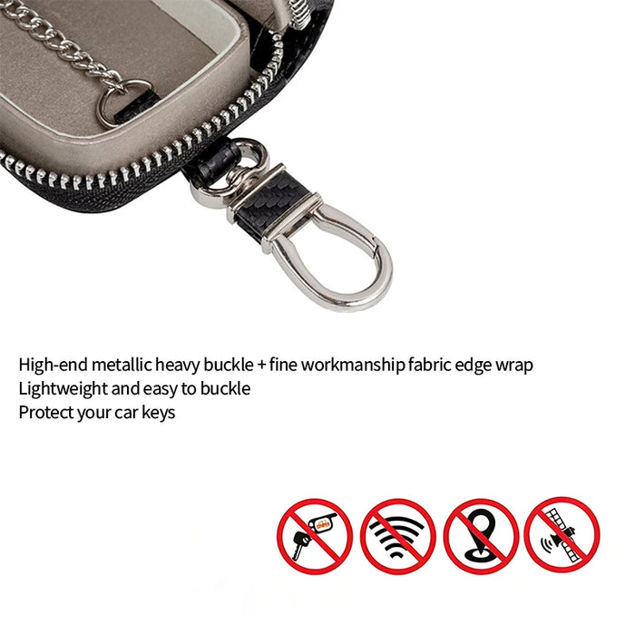 Car Key Signal Blocker Pouch - PU Leather Faraday Key Fob Case (Black, Zipper)