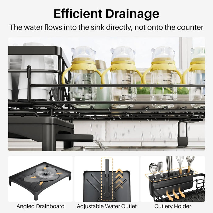 Extendable Over‑Sink Dish Drying Rack – Carbon Steel, Large Capacity
