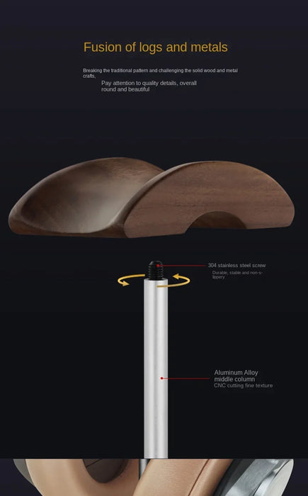 Black Walnut Wood and Aluminium Headphone Stand — Solid Metal Base Desk Headset Holder