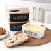 Ceramic Butter & Cheese Storage Box with Bamboo Lid and Knife — 14.8×8.5×6cm